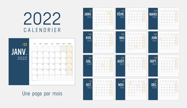Calendrier Agenda 2022. Une page par mois.