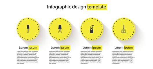 Set Nail polish, Milling cutter for manicure, and scissors. Business infographic template. Vector