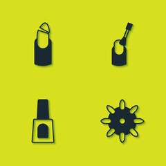 Set Broken nail, False nails, Bottle of polish and Nail manicure icon. Vector