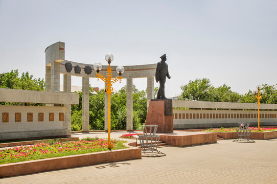Monument to Oka Gorodovikov at memorial complex at Heroes alley in Elista. Republic of Kalmykia. Russia