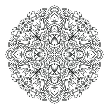 Isolated mandala in vector. Round line pattern. Vintage monochrome decorative element. Decorative frame ornament in ethnic oriental style