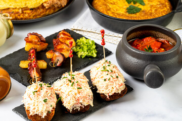Typical Spanish food in marble table