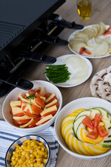 Presentation of ingredients for making raclette