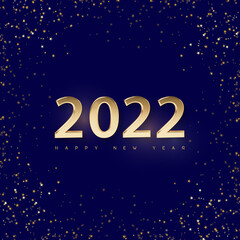 Obraz na płótnie Canvas Minimal Christmas night blue shine and gold stars background with New Year 2022 greeting. illustrations for greeting cards, calendars and invitations. High quality illustration