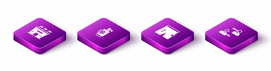 Set Isometric Football stadium, Air horn, Shorts for playing football and Substitution player icon. Vector