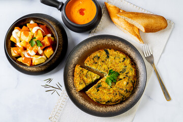 Typical Spanish tortilla in marble table