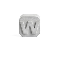 Letter W. Gray concrete alphabet isolated on white background.