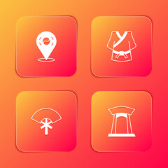 Set Location South Korea, Kimono, Traditional fan and Korean gate icon. Vector