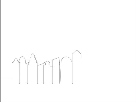 Urban design sketch line. Modern cityscape continuous one line vector drawing. Metropolis architecture panoramic landscape. Video. Mp4 