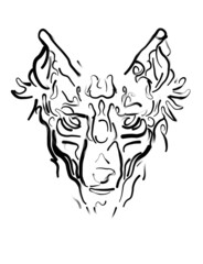 painting of wolf, sacred animal, eye contct.