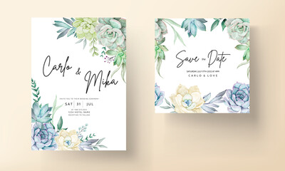 Obraz premium Beautiful succulent flower watercolor wedding invitation card set