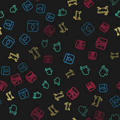 Set line Water drop, Sauna mittens, Bathtub and Bathrobe on seamless pattern. Vector