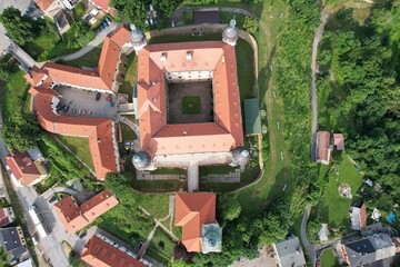 historical old castle Kostelec nad Cernymi lesy Central Europe Czech republic aerial view panorama	
