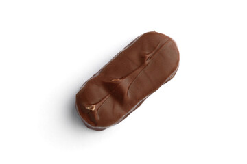 Chocolate bar with coconut filling isolated on white background.