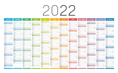 Calendrier Agenda 2022 couleur - obrazy, fototapety, plakaty