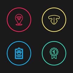 Set line Clinical record pet, Dog award symbol, Cat nose and icon. Vector