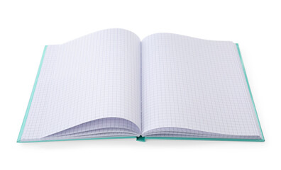 Open notebook with blank sheets isolated on white