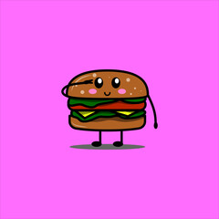 Cute cartoon burger hamburger doodle vector illustration