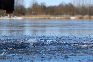 Scuba diving under the ice, preparing, mask, snorkel, diving gear, cold winter. Diving course 