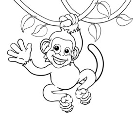 Monkey Singing On Jungle Vines Waving Cartoon