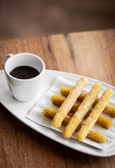 churros con chocolate traditional spanish sweet breakfast set