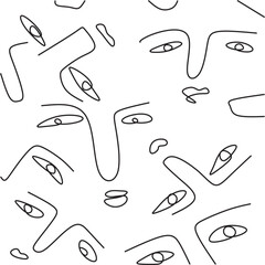 Continuous line, drawing of faces, fashion minimalist concept, vector illustration. Modern fashionable pattern.