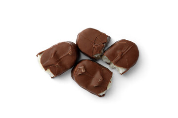 Chocolate bar with coconut filling isolated on white background.