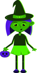 Happy Halloween. Halloween vector character witch girl. vector illustration