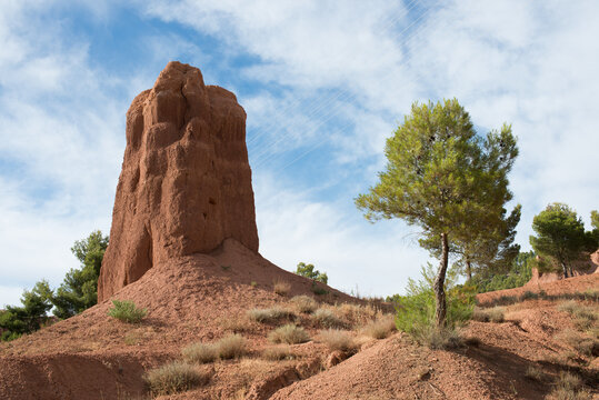 Beautiful landscape at Parque Las Arcillas, Clay park, surrounding Teruel city. No people, sunny day. Aragon, Spain, Europe