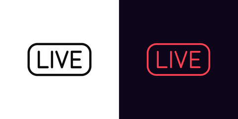 Live stream, outline icon with editable stroke. Broadcasting sign silhouette. Streaming tag