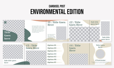 Set of editable social media instagram carousel post landscape, environmental, garden, park with green colors design vector template ai & eps 10 © Infinitystudio