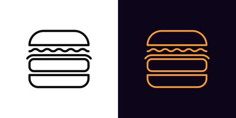 Outline burger icon with editable stroke. Linear hamburger sign, cheeseburger pictogram