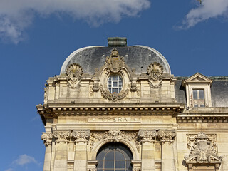 Detail of the opera house of Calais, France in neoclassical style on a sunny day 