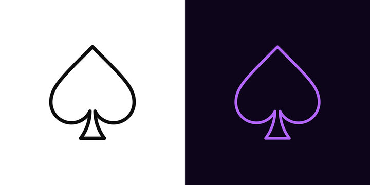 Outline spade suit icon, with editable stroke. Linear spades sign, card suit silhouette