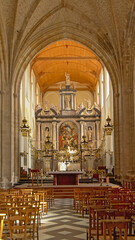 Fototapeta premium Interior view on the altar of the Church of Our Lady or eglise Notre-Dame, Calais, France,
