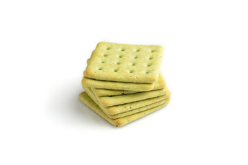 Green cracker pile isolated on white background. side view.