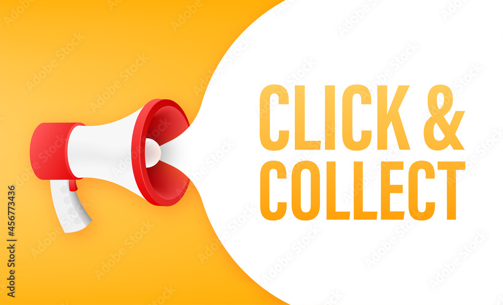 Poster megaphone click and collect banner. flat style. website vector icon. vector stock illustration.