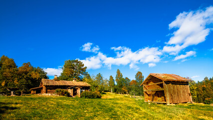 Autumn landscape with blue sky and sunshine in Sweden