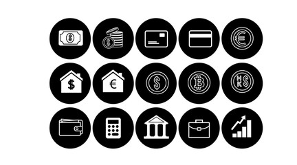 Money icon and finance icon set. Vector isolated editable illustration set