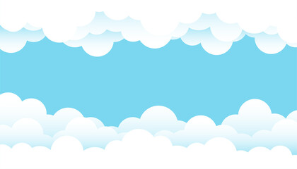 Soft white fluffy clouds cartoon border frame on top blue clear sky landscape outdoor panoramic view banner background vector