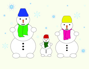 vector winter snowman colorful illustration, wallpaper and background
