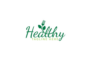 Healthy food logo vector graphic with a fork and spoons as a plant for any business.