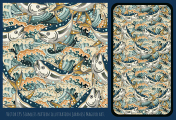 Seamless pattern illustration japanese old style wave art.