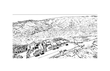 Building view with landmark of Laguna Beach is the 
city in California. Hand drawn sketch illustration in vector.