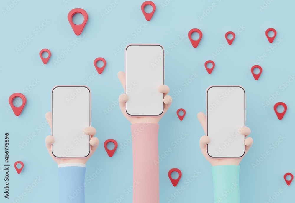 Aufkleber 3d render minimal hand holding mini mobile phone or smartphone for work with white copy space for mo