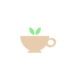 The mug is brown with two green leaves.