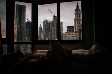 new york skyline from the bed