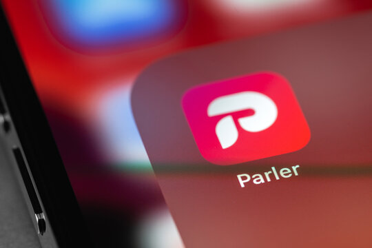 Parler mobile icon app on screen smartphone iPhone. Parler is an American microblogging service and social network. Moscow, Russia -  July 12, 2021