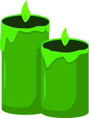 green burning candles with wax. vector illustration