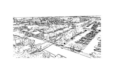 Building view with landmark of Lakeland is the 
city in Florida. Hand drawn sketch illustration in vector.